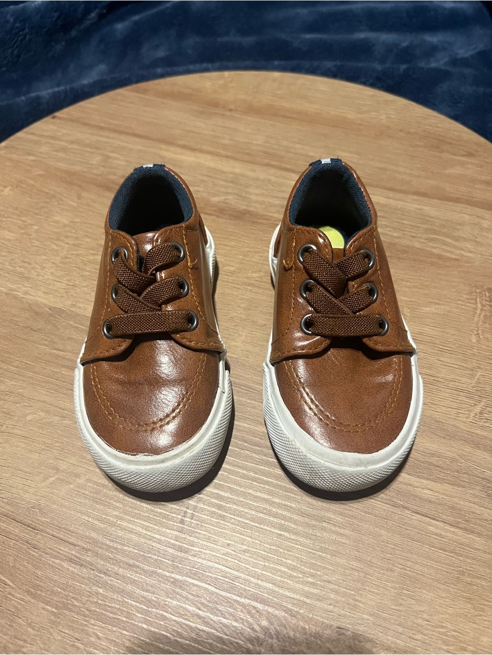 Kids Brown Leather-Look Lace-Up Dress Sneakers